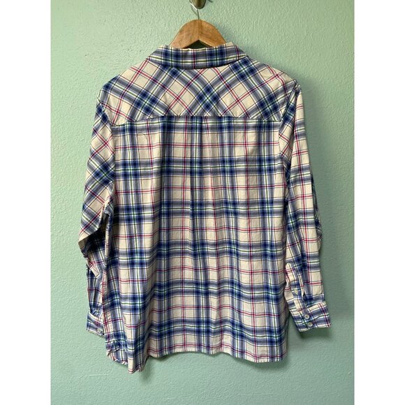 Talbots Plus Petite Women's Blue and Pink Plaid Shirt with Silver Lining Size 2x - Picture 2 of 8